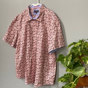 Pink flamingo men’s short sleeve button down shirt.